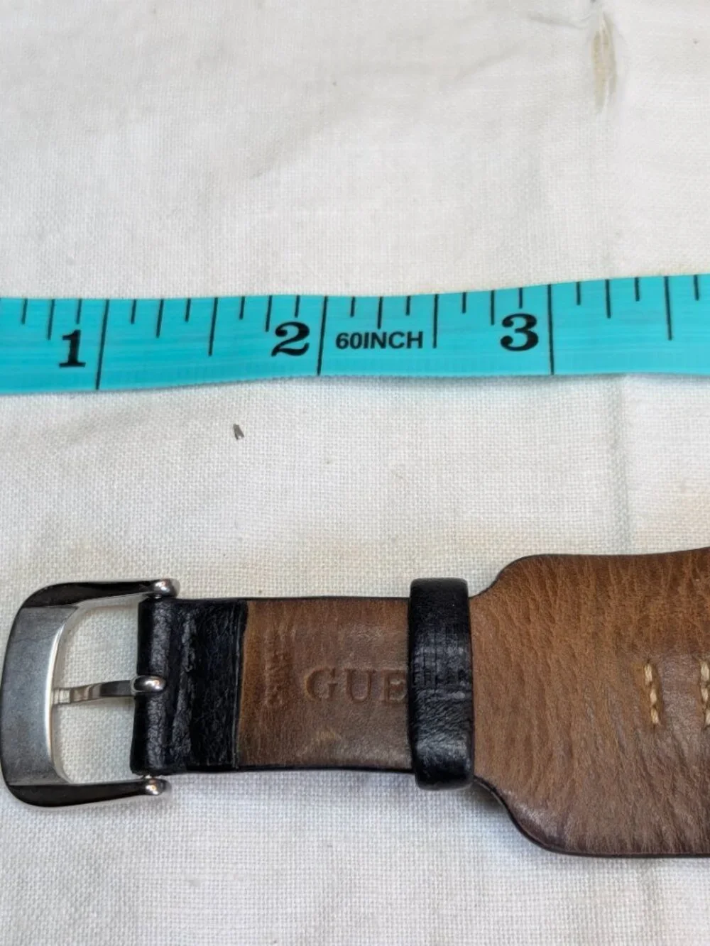 Vintage Guess G55339L Silver‑Tone Quartz Watch – Black Leather Cuff Band